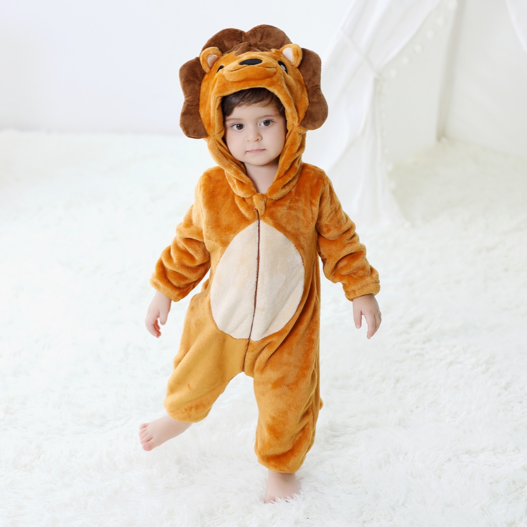 Cotton Baby Onesies Zipper - Baju Romper Kartun Hewan Singa Lucu