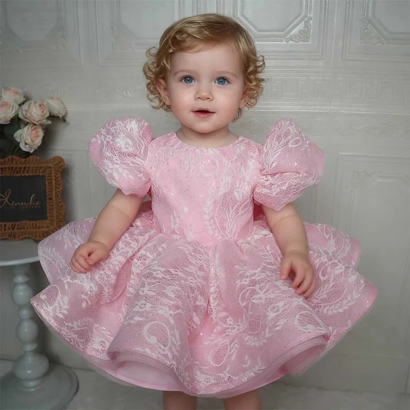 Toddler Girl Tulle Party Dress - Gaun Balita Renda Glitter Merah Muda