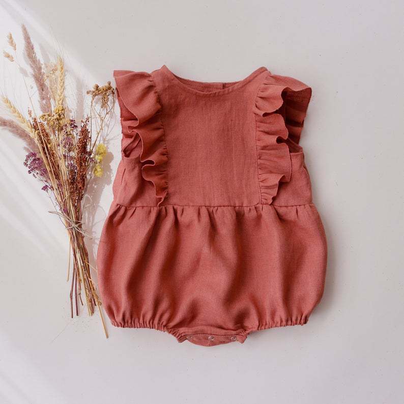 Baby Summer Linen Sleeveless Jumpsuit - Romper Bayi Perempuan Bayi Baru Lahir