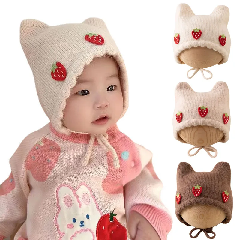 Infant Beanie Hat With Ears - Topi Bayi Perempuan Musim Gugur Musim