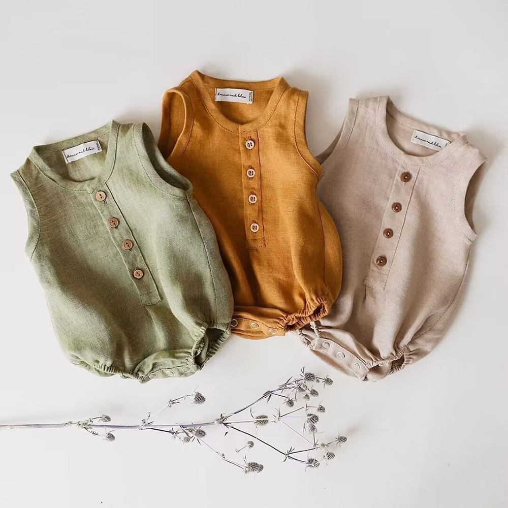 Baby Summer Linen Sleeveless Jumpsuit - Romper Katun Linen Bayi Laki-laki Baru