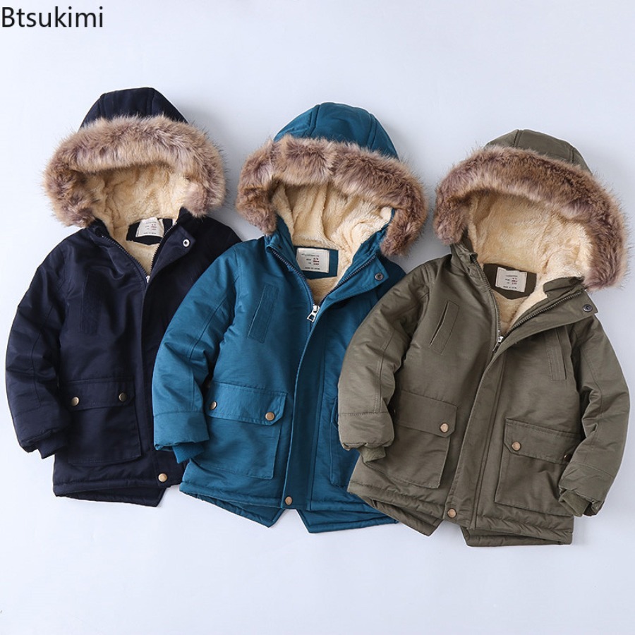 Toddler Boy Winter Fleece Jacket - Mantel Berlapis Bulu Anak-anak Jaket Katun
