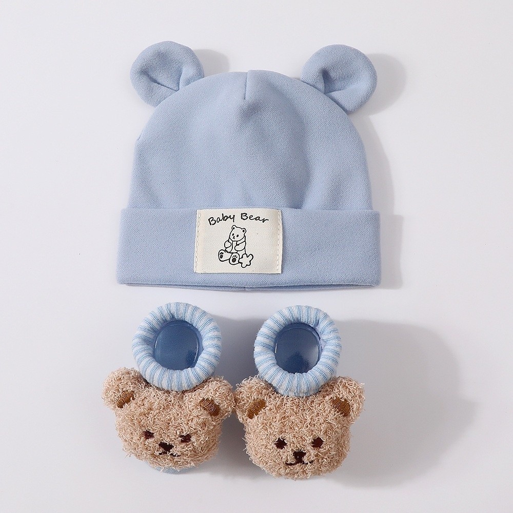 2Pcs/Set Set Topi dan Kaus Kak - Infant Beanie Hat With Ears ulasan dan harga