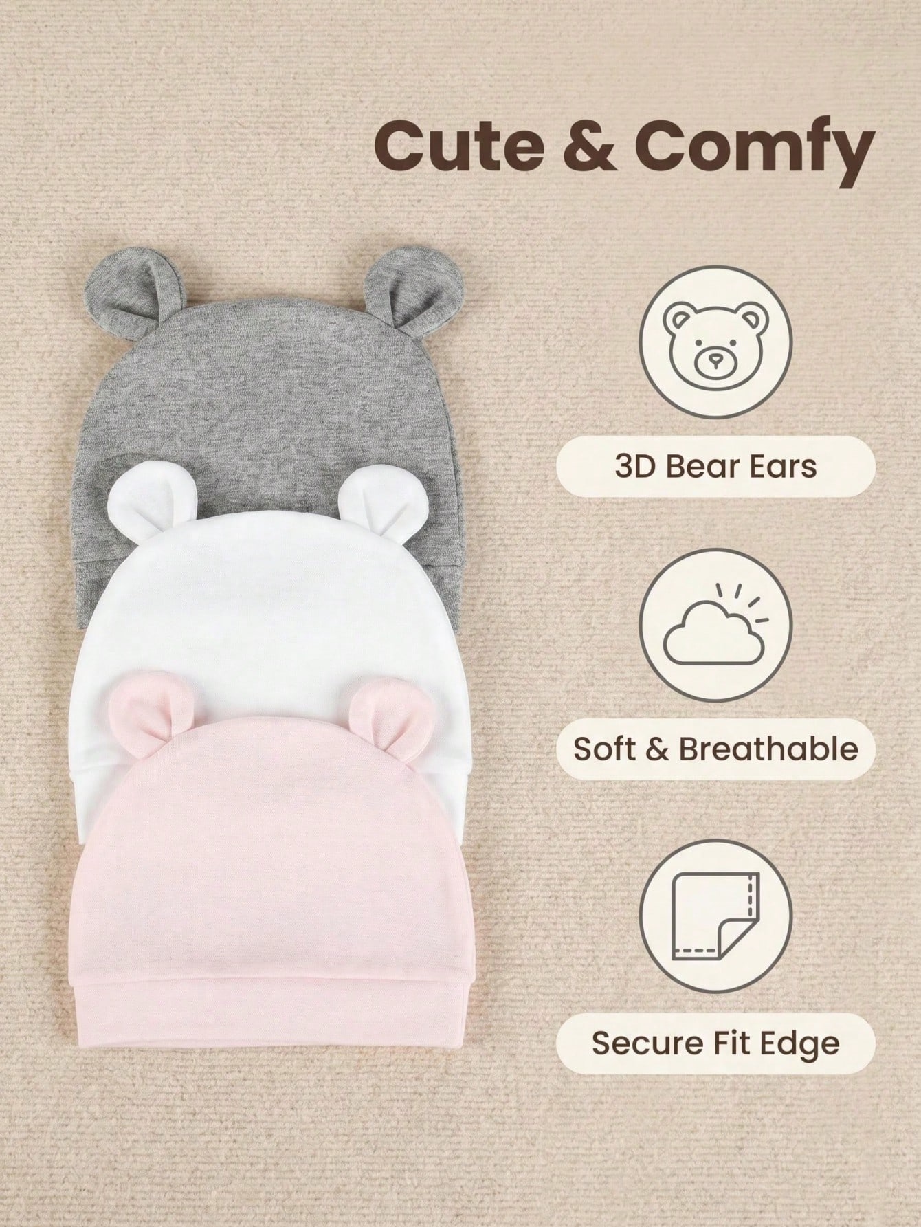 3-Pak Topi Bayi Rajut Katun La - Infant Beanie Hat With Ears ulasan dan harga