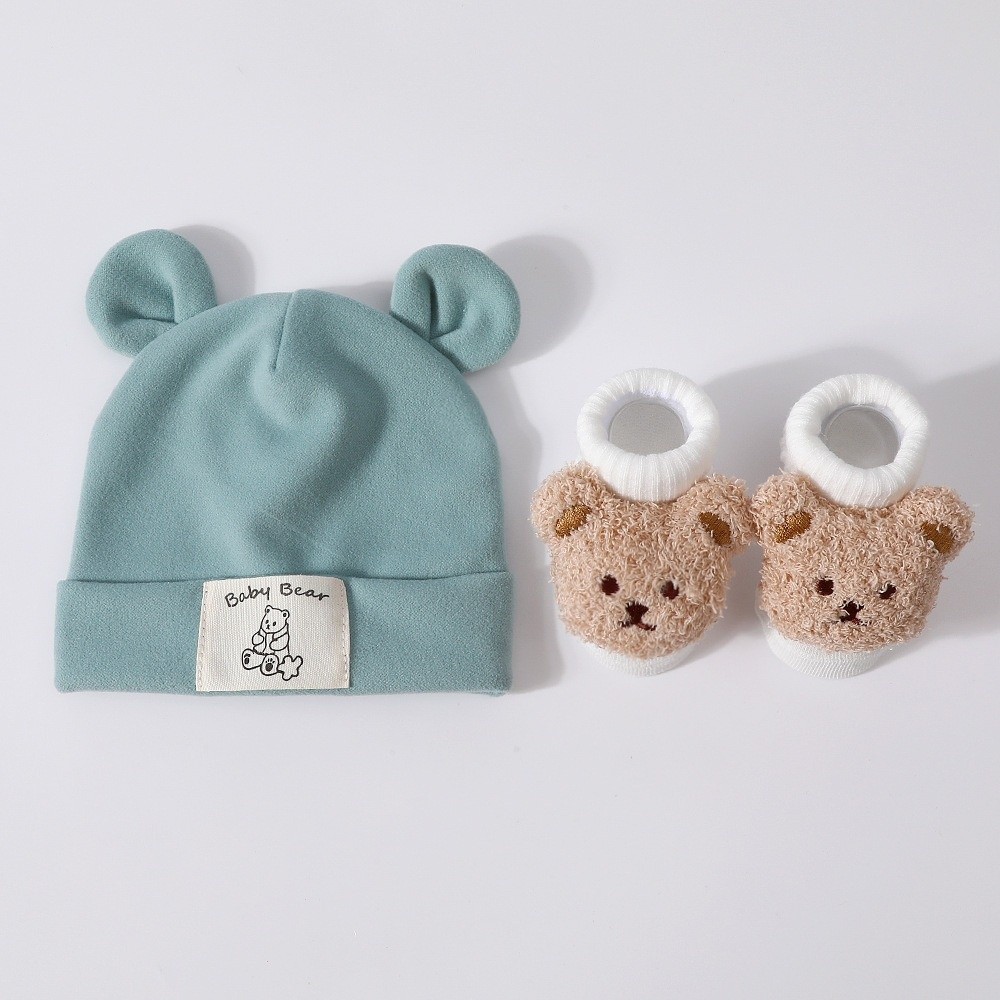 2 Buah/Set Set Kaus Kaki Topi  - Infant Beanie Hat With Ears ulasan dan harga