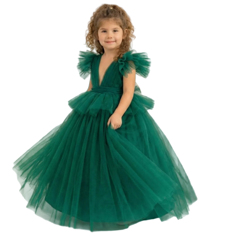Gaun Balita Tulle Hijau Zamrud - Toddler Girl Tulle Party Dress ulasan dan harga