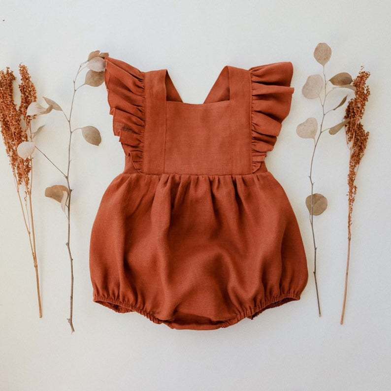 Romper Bayi Perempuan Musim Pa - Baby Summer Linen Sleeveless Jumpsuit ulasan dan harga